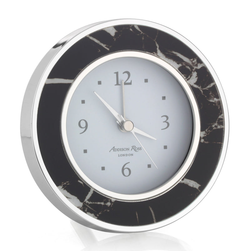 Black Marble Silver Alarm Clock