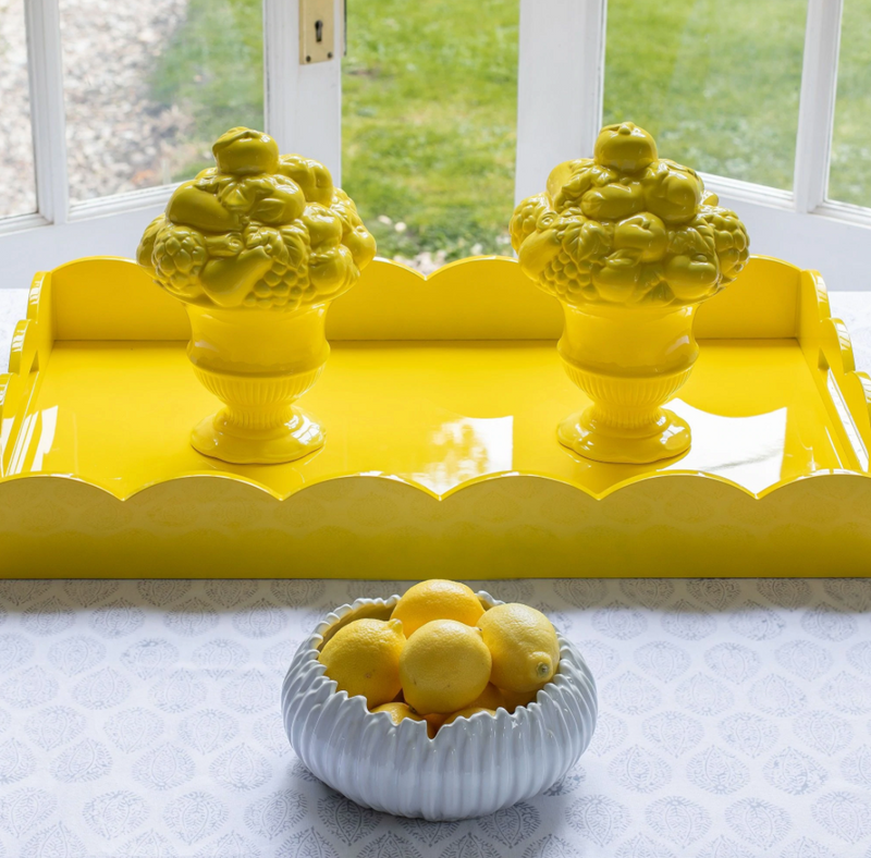 Yellow Large Lacquered Scallop Ottoman Tray