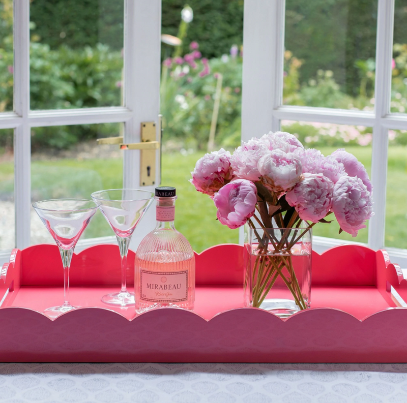 Pink Large Lacquered Scallop Ottoman Tray